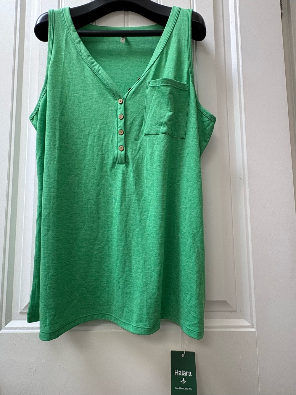 NWT Halara Green V-Neck Henley Tank Top - size L - Picture 4 of 8